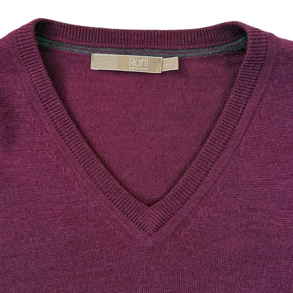 Raffi Bronson Merino Wool V-Neck Sweater Merlot Red Raglan Lightweight Medium - Picture 3 of 13
